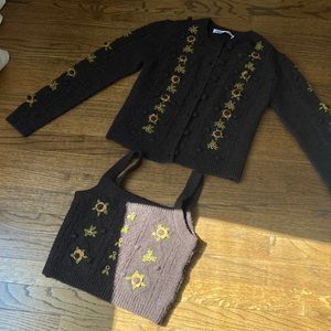 Button Up Knit Cardigan and Matching Cropped Tank